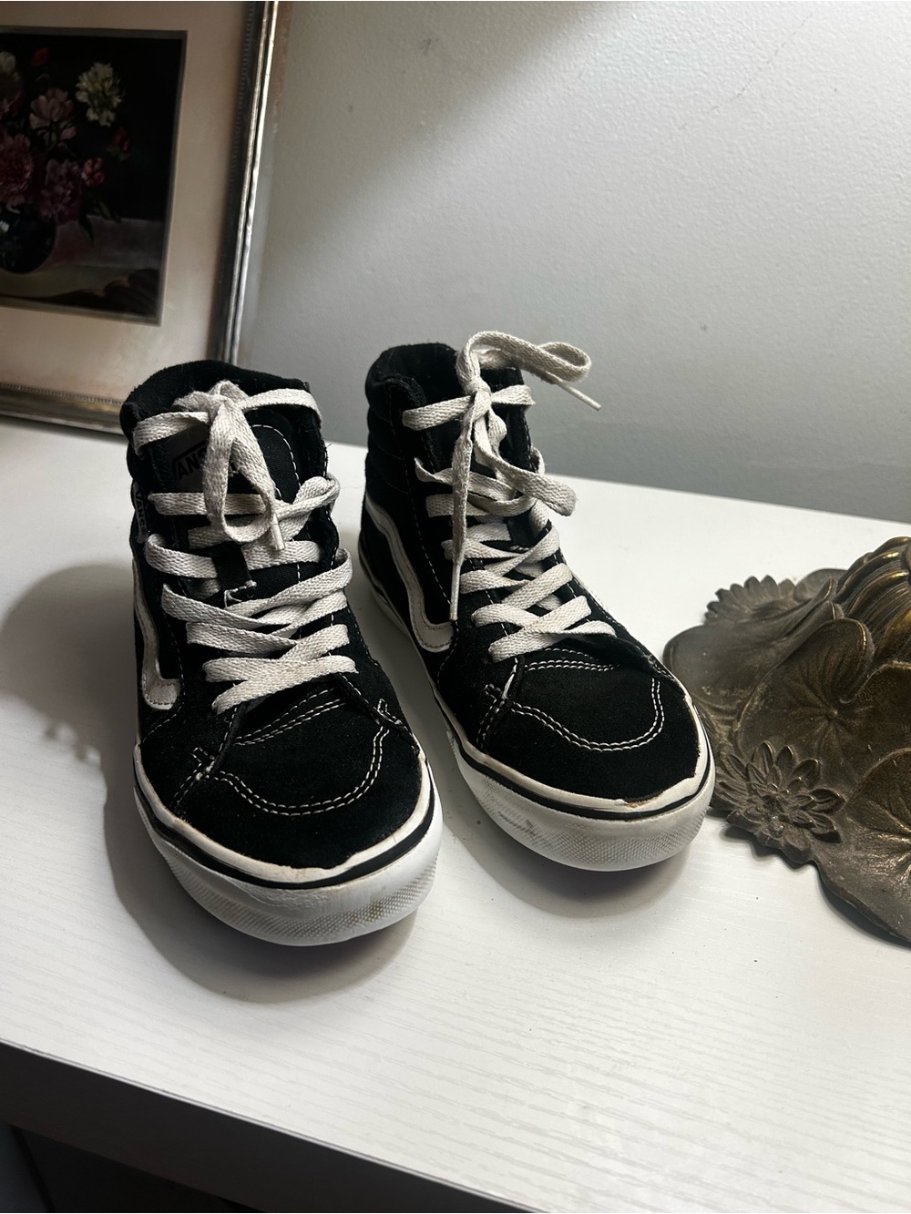 Vans Kids Black High-Top Sneakers with White Accents